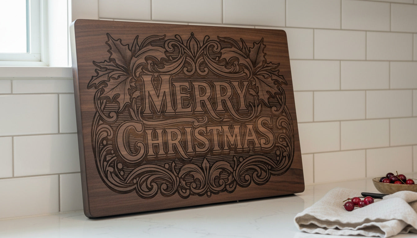 Merry Christmas Laser Engraved Cutting Board